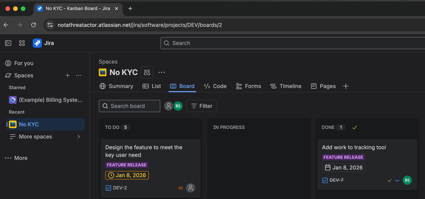 Figure 2. Jira Kanban Board allows for the creation of automation rules