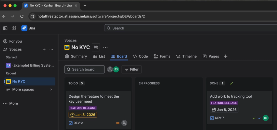 Figure 2. Jira Kanban Board allows for the creation of automation rules