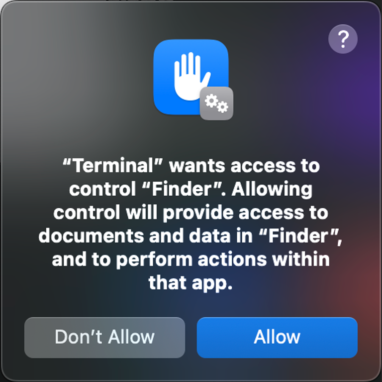 Pop-up prompting the user to clicking “Allow,” which, in turn, will run the install.sh file