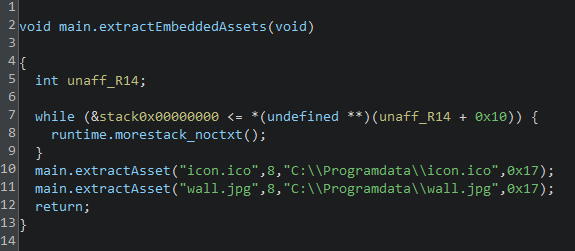 Code snippet showing Anubis extracting and saving “icon.ico” and “wall.jpg” to the C:\ProgramData folder.