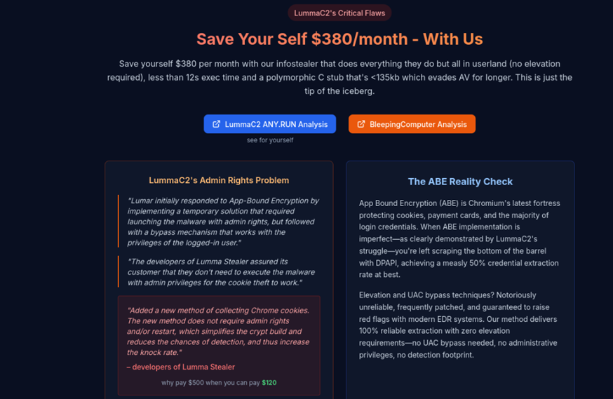 Figure 6. New infostealer ad comparing its services to Lumma Stealer and pointing out its flaws
