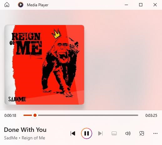 The MP3 file plays “Done With You” by Reign on Me