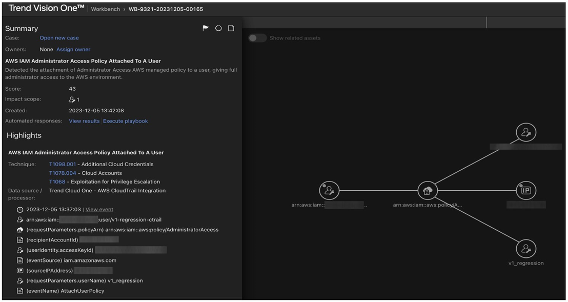 Figure 16. Vision One can provide alerts for suspicious activity that points to possible privilege escalation