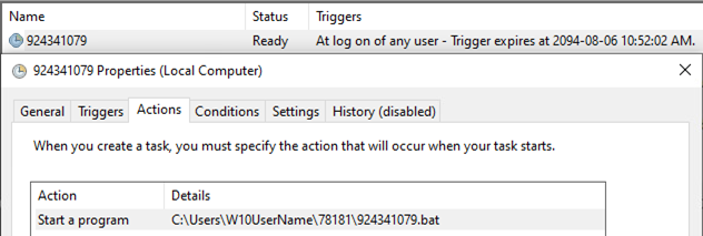 Figure 22. Scheduled task for executing the BAT file