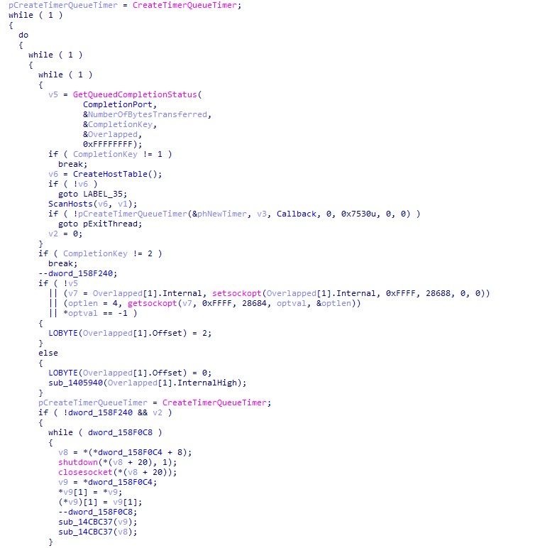 Figure 15. Comparison of the Mimic (top) and leaked Conti builder (bottom) port scanning function 