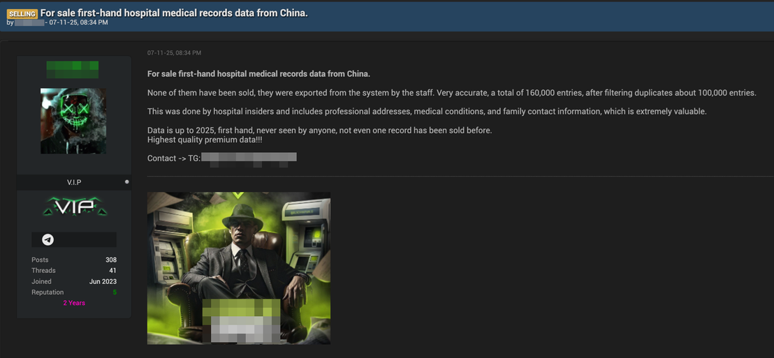 Figure 21. A forum post offering medical records from China