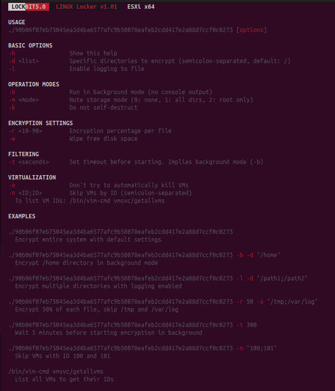 Figure 19. ESXi variant help command showing virtualization-specific parameters