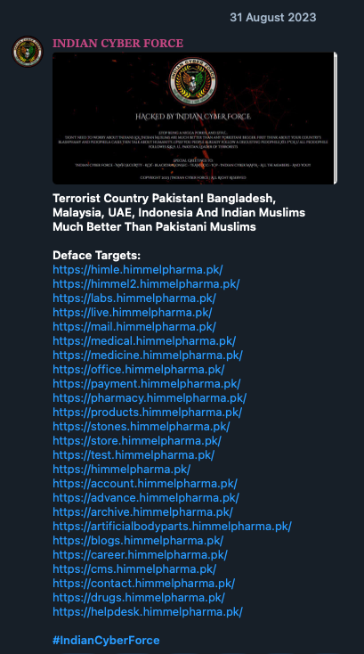 The Indian Cyber Force’s claims and targetts
