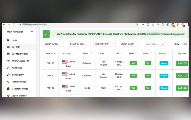 Compromised machines used as dedicated servers: A site selling access to compromised RDPs