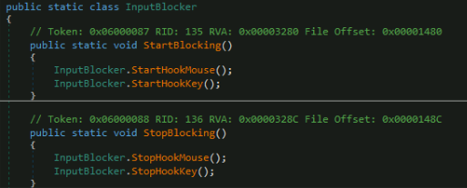 Figure 21. Functions used to block and unblock user input