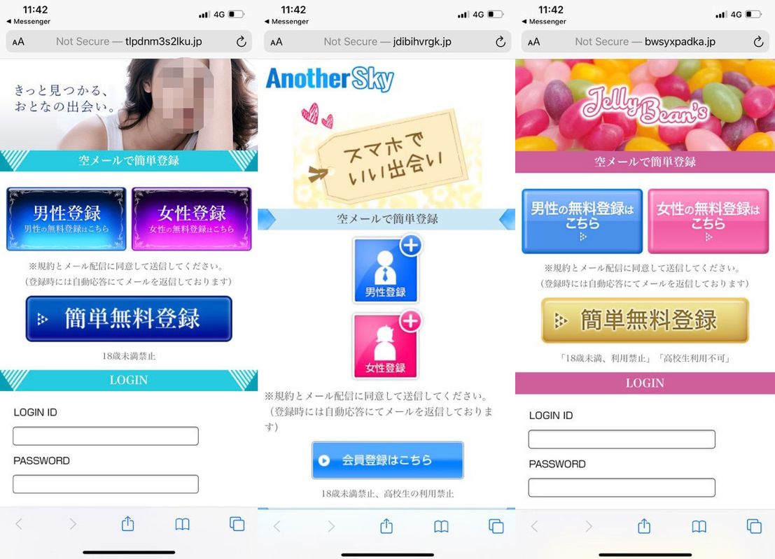Figure 2. Fraudulent online dating websites with similar layouts