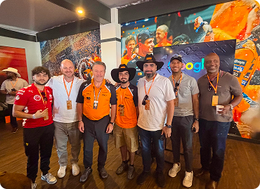 McLaren group photo hospitality suite
