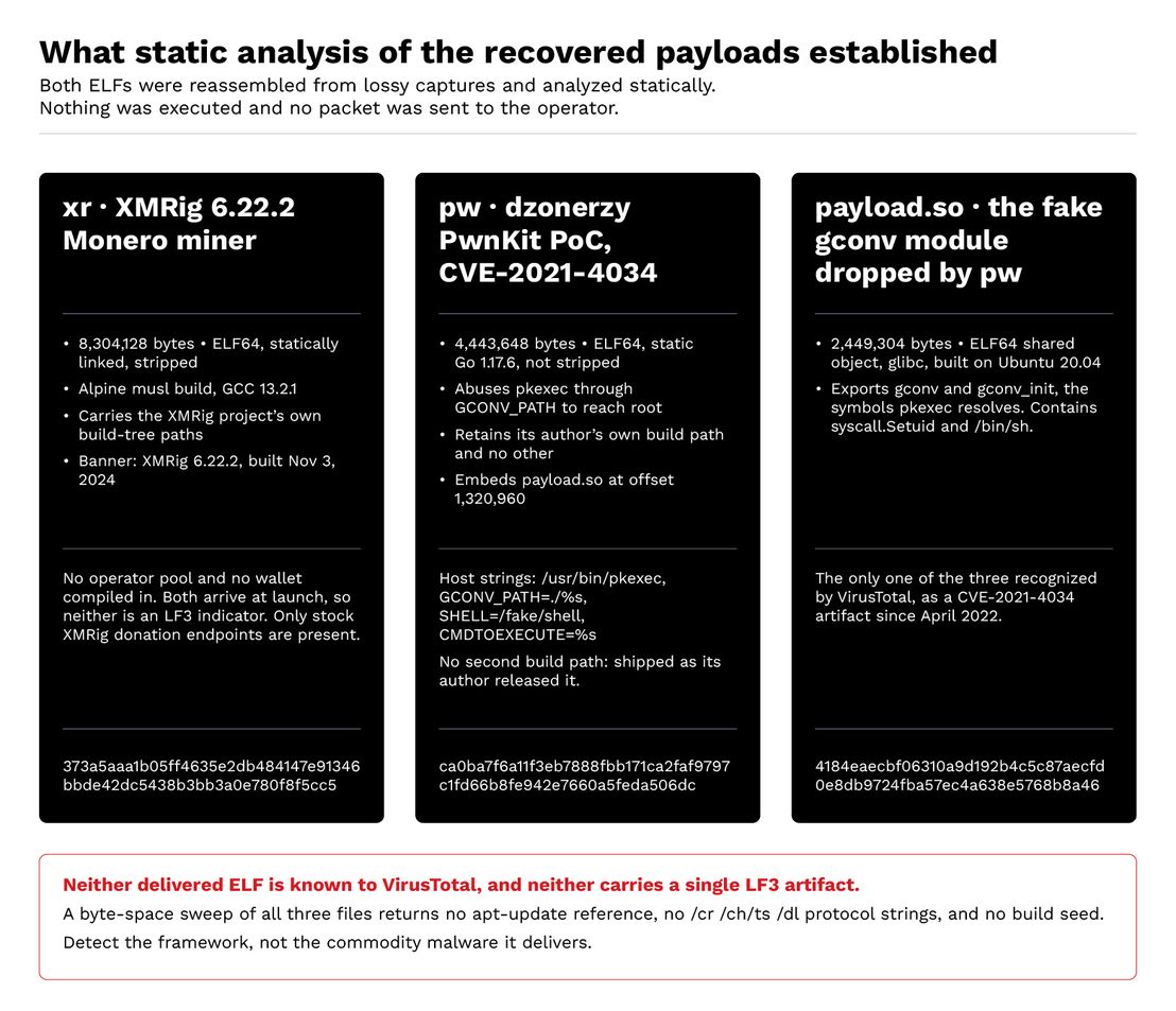 Figure 9. Static analysis of the three recovered files. Nothing was executed.