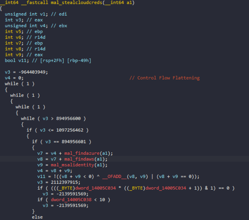 Figure 6. Control flow flattening obfuscation in Vidar 2.0