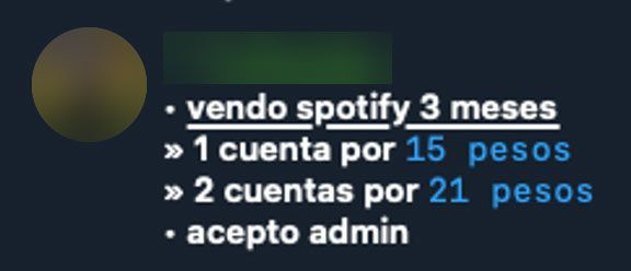 Figure 18. An ad for Spotify accounts from the “Cronos CHK Chat”