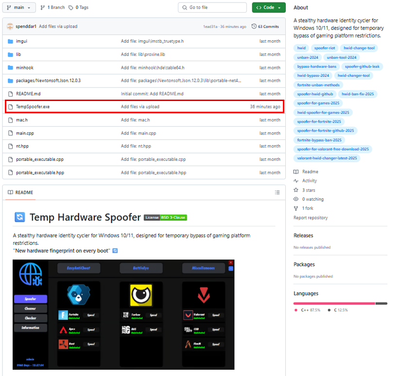Automatically generated repository with Lumma file "TempSpoofer.exe”