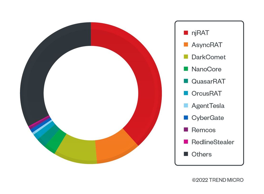 Figure 23. The distribution of malware families using ngrok as part of their routines in 2021