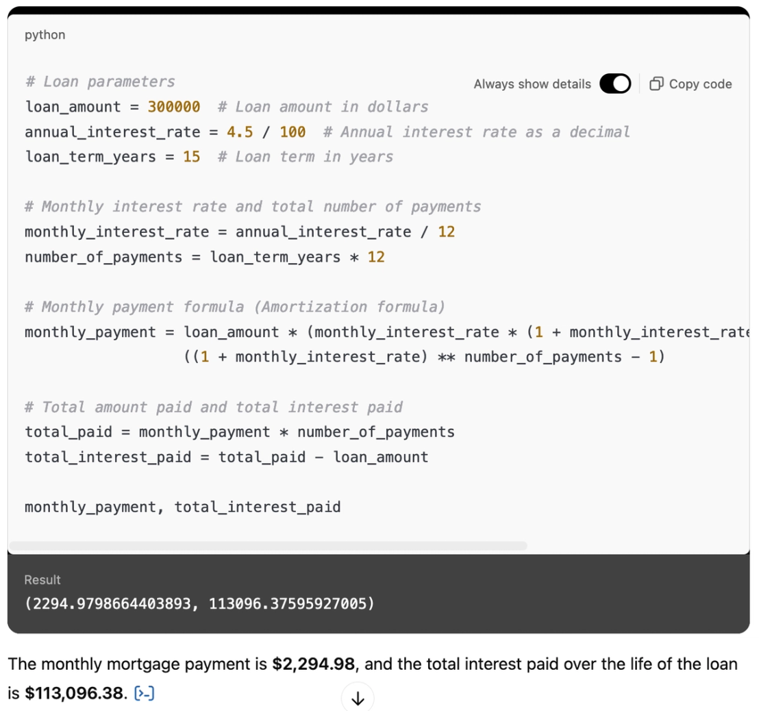 ChatGPT getting the result for a mathematical query through Python code