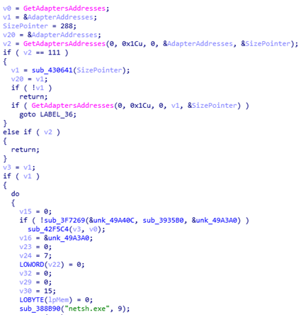 Snapshot of LockerGoga’s code showing how LockerGoga disables the infected system's network adapter