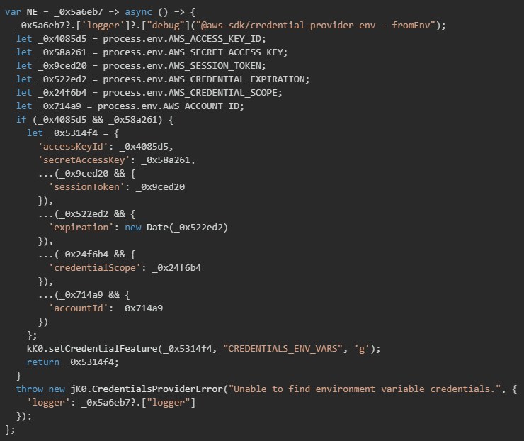 Figure 33. Asynchronous AWS credential extraction with optional logging, returning keys, tokens, and metadata 