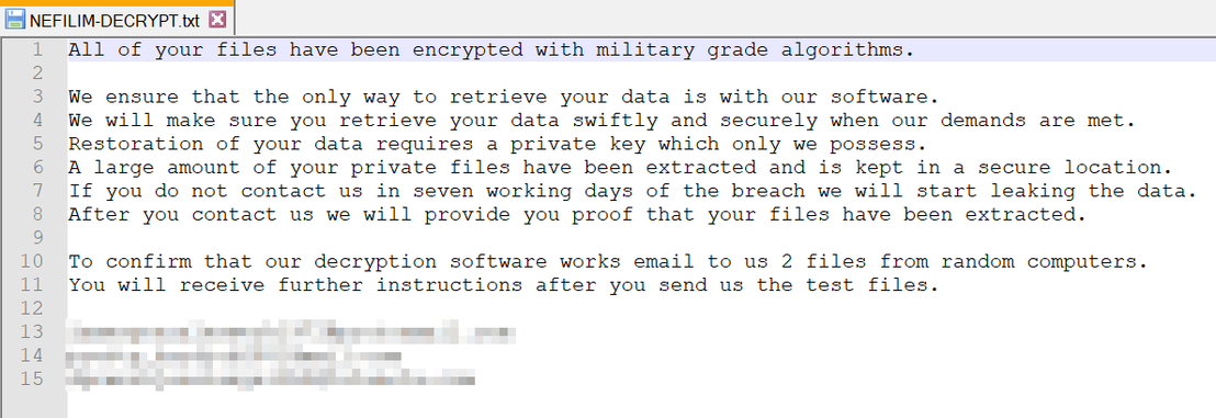 Figure 2. The Nefilim ransom note