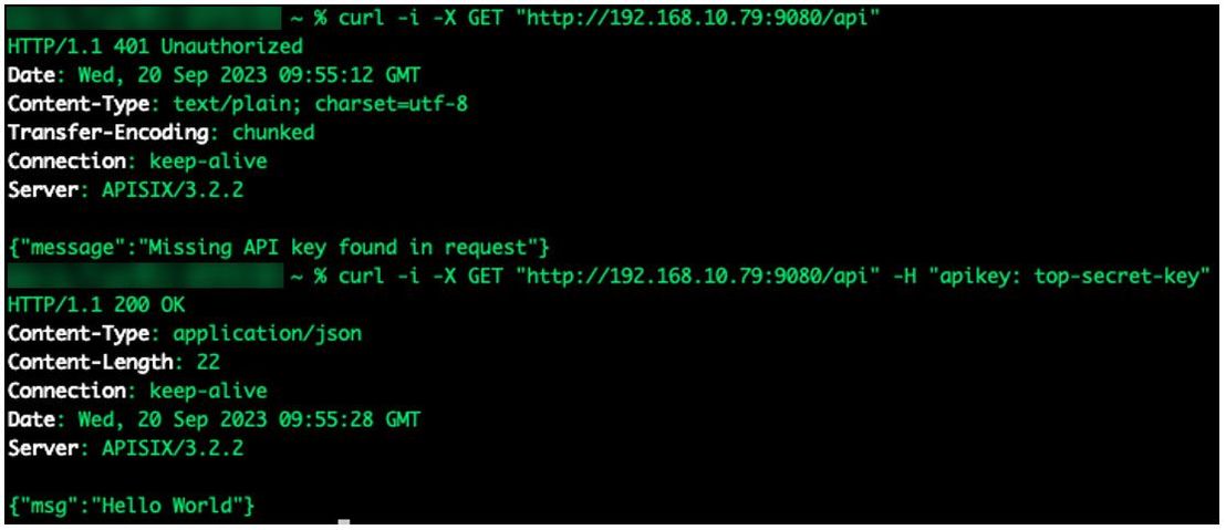 Figure 7. API endpoint configuration referencing an API key stored in etcd.