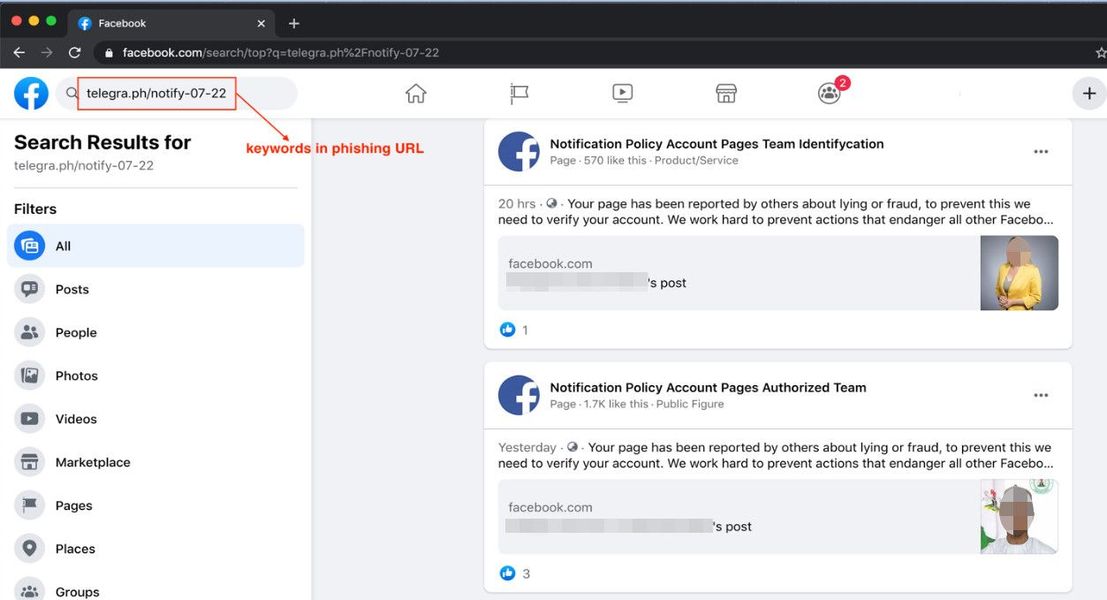 Search results showing compromised accounts