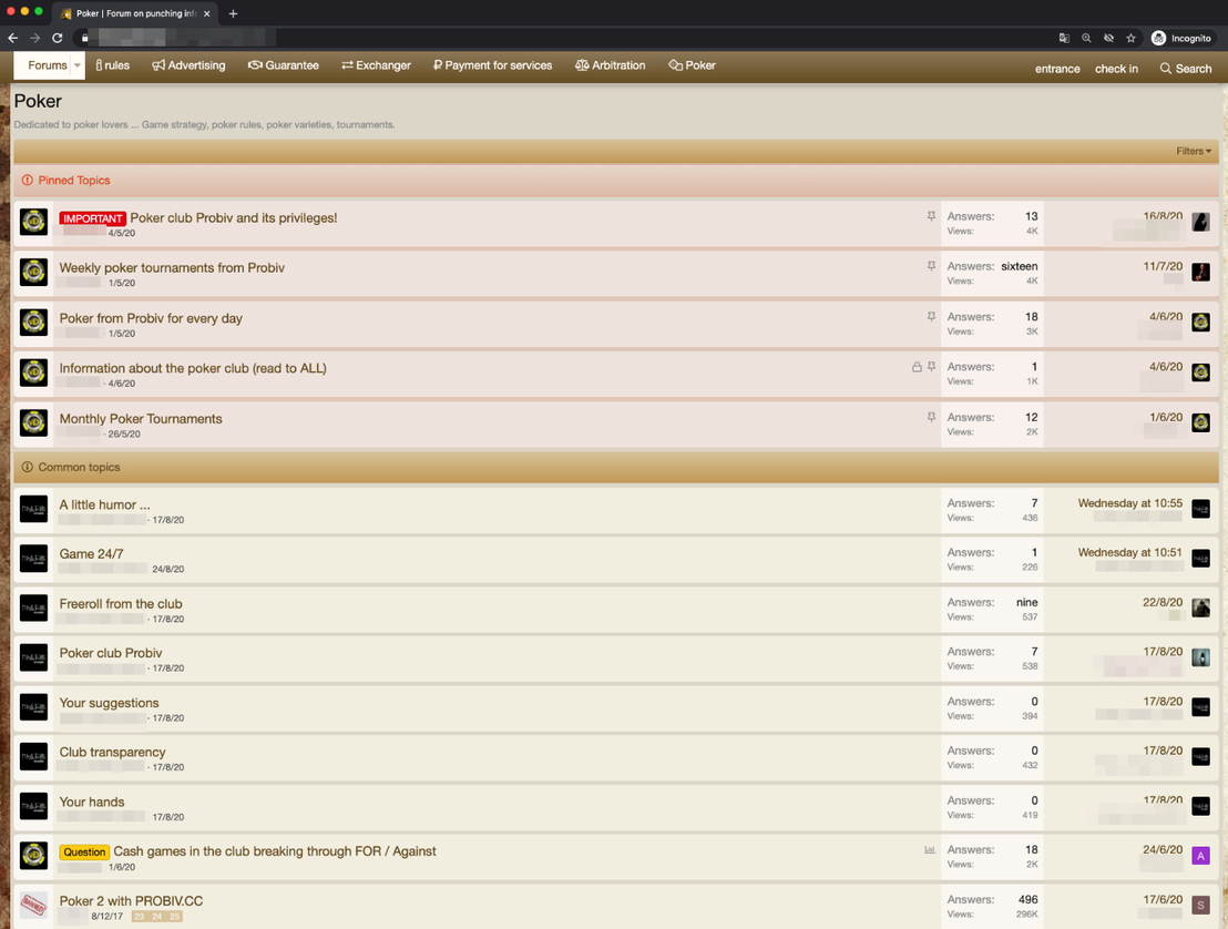 Dedicated poker section on the underground forum