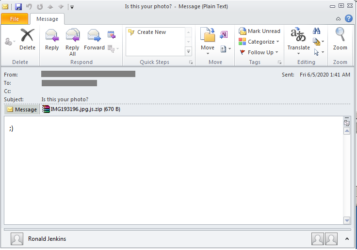 Figure 1. Sample email for Avaddon campaign