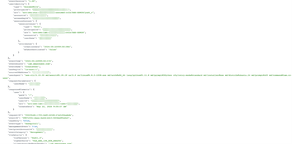 Figure 4. Raw CloudTrail logs
