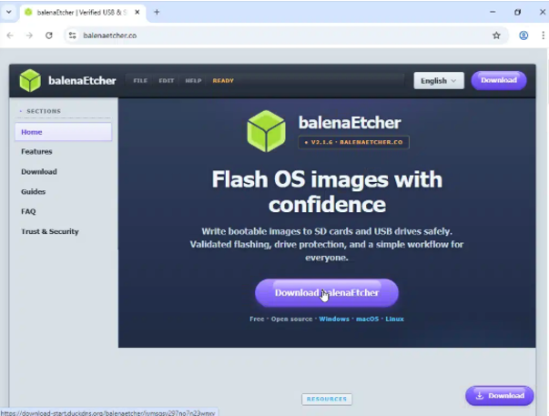 Figure 10. Fake download page for trojanized balenaEtcher installer