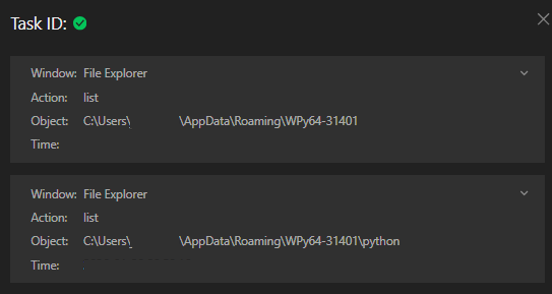 Figure 10. Evidence of the suspicious FilePath, C:\Users\<USERNAME>\AppData\Roaming\WPy64-31401\<....> taken on TrendAI Vision One™