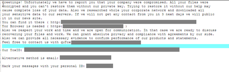 Figure 7. A sample ransom note from Cuba ransomware