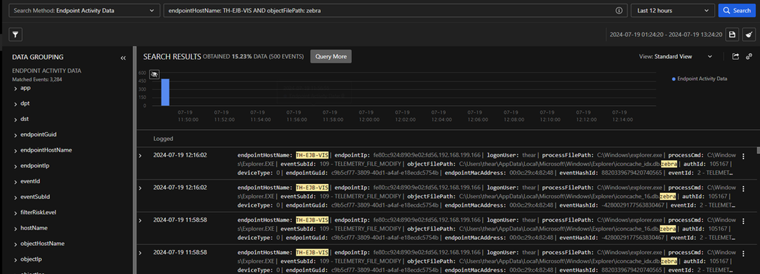 Figure 8. Vision One Search Platform showing that there are no new logs indicating ransomware activity from the endpoint after using blockedr and block <path> argument