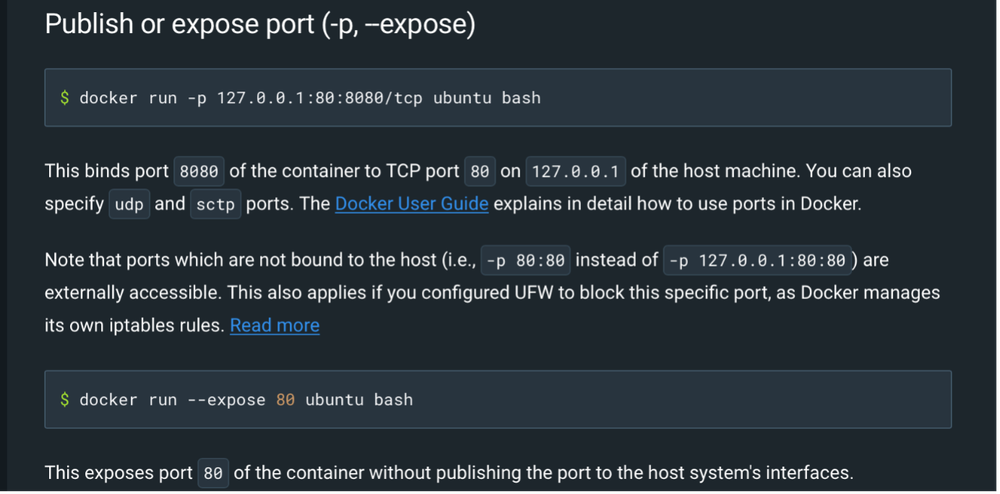 Figure 2. Docker container image examples showing runtime port exposures.