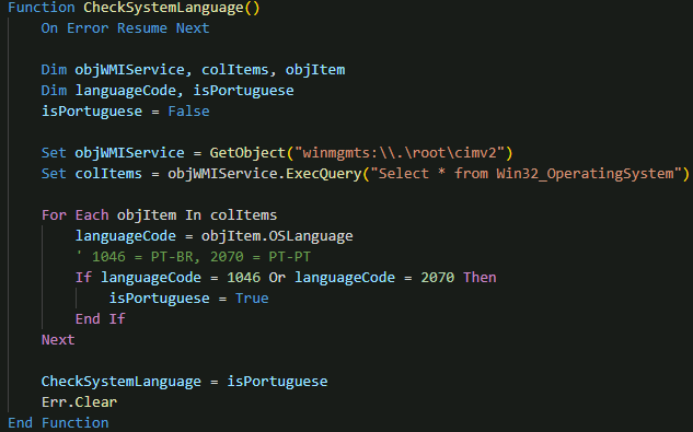 Figure 21. Language verification to ensure Portuguese systems