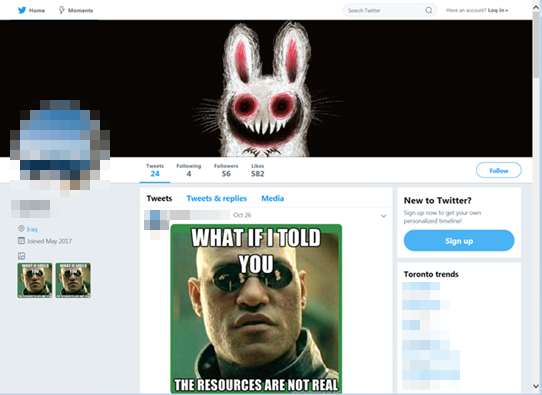 Figure 17. A Twitter account that a data-stealing malware uses to retrieve its malicious routines