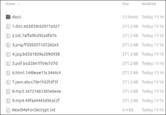 Figure 18. A list of files encrypted that have random extensions 