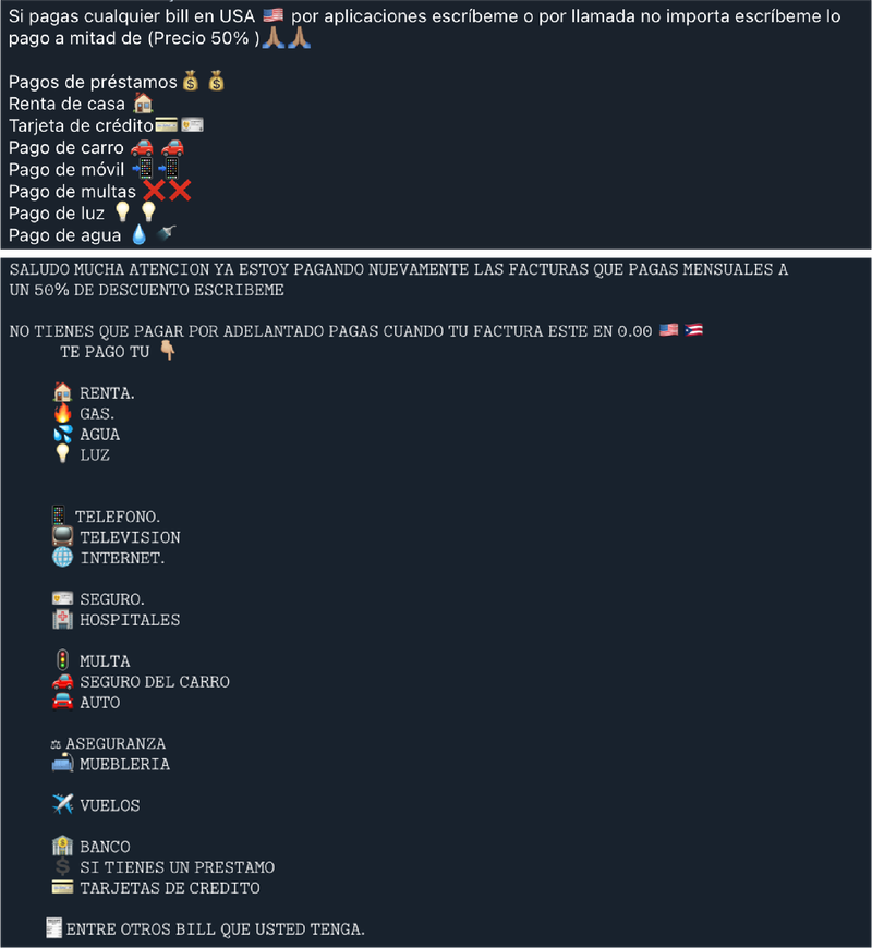 Figure 32. Ads for discounted bill payments on a Binero Telegram channel