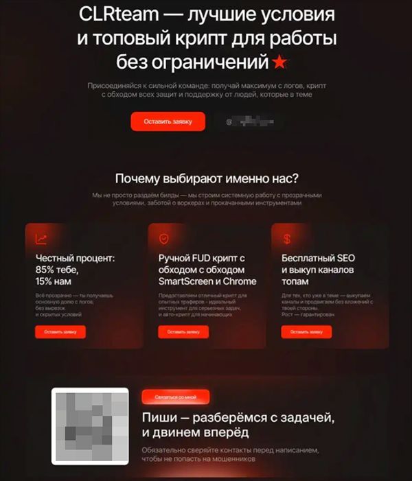 Screenshot of CLR Team's advertisement