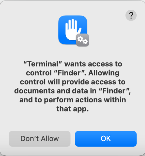  Figure 8. A prompt requesting access to the control “Finder”